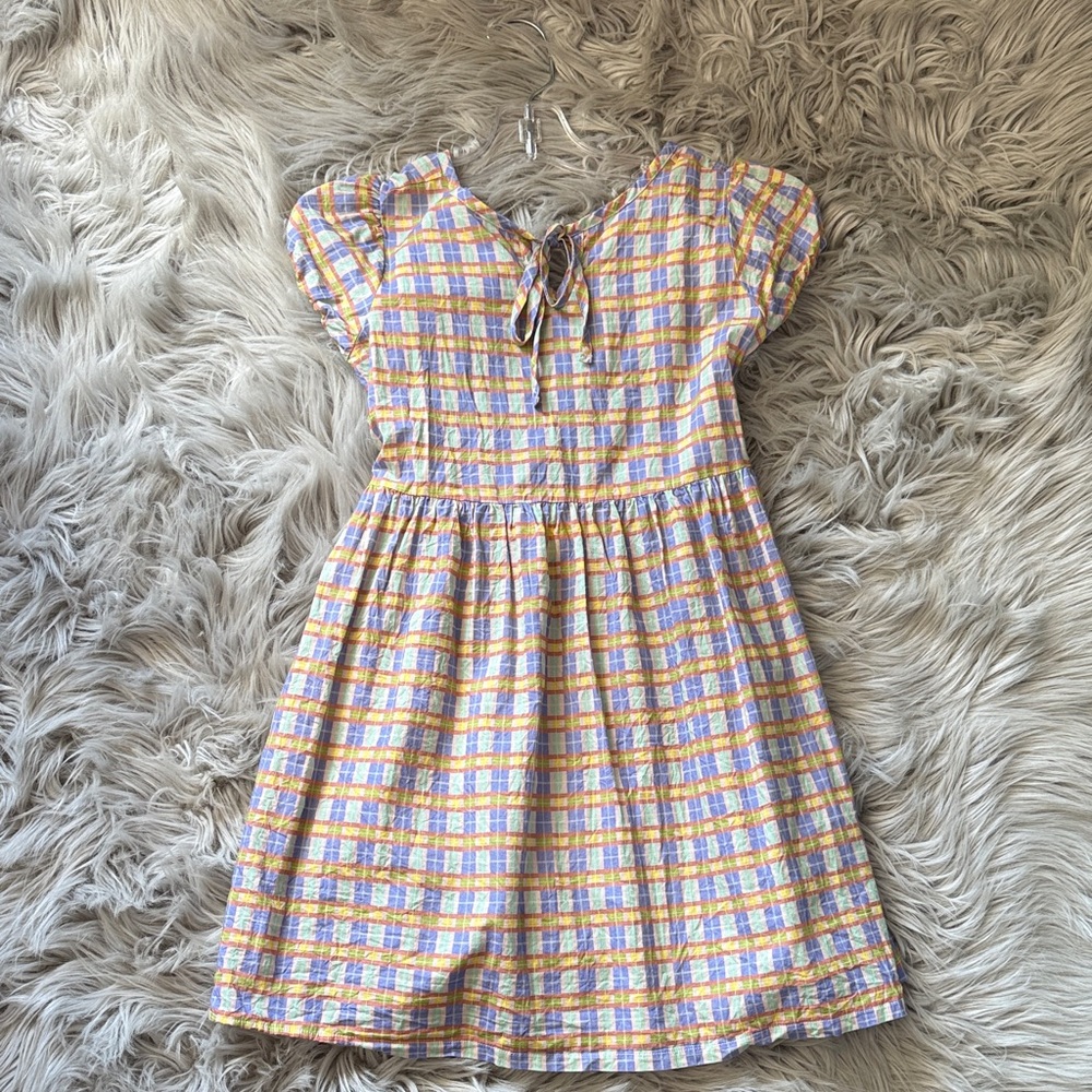 Omibia Girls Yellow and Lavender Plaid Dress